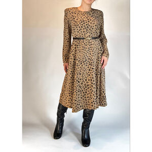 L.K.Bennett Dress Long Sleeve Tan Black Animal Print Dress Silk Size 8